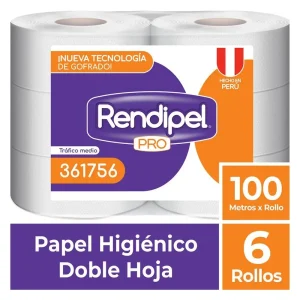 Papel Higiénico Jumbo RENDIPEL Blanco 2H 100 mts x 6 und