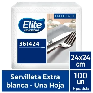 Servilleta ELITE Excellence Blanco 24cm x 24cm 100 und x 24 pqts
