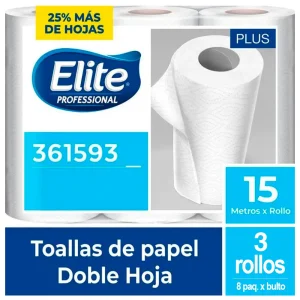 Papel Toalla ELITE Plus Blanco 2H 15 mts 3 und x 8 pqts