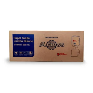 Papel Toalla Jumbo ARIESS Blanco 300 mts x 6 und