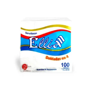 Servilleta ELLIA Blanco Doblada en 4 30cm x 30cm 100 und x 6 pqts