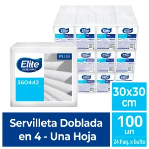 Servilleta ELITE Plus Blanco 30cm x 30cm 100 und x 24 pqts