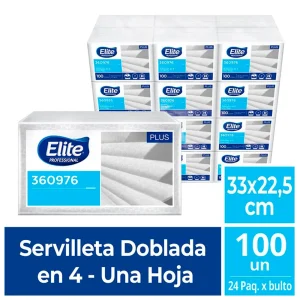 Servilleta ELITE Plus Blanco 33cm x 22.5cm 100 und x 24 pqts