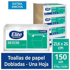 Papel Toalla Interfoliado ELITE Classic XL Blanco 150 und x 8 pqts