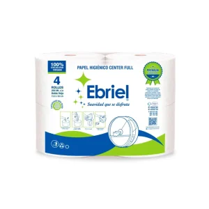 Papel Higiénico Jumbo EBRIEL Flujo Central Blanco 2H 250 mts x 4 und