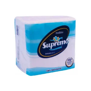 Servilleta SUPREMO Blanco Doblada en 4 100 und x 6 pqts