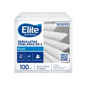 Servilleta ELITE Plus Doblada Blanco 33cm x 33cm 100 und