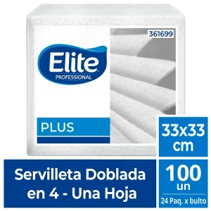 Servilleta ELITE Plus Doblada Blanco 33cm x 33cm 100 und x 24 pqts
