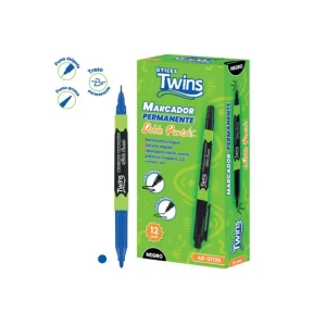 Marcador Permanente TWINS Doble Punta Azul 12 und