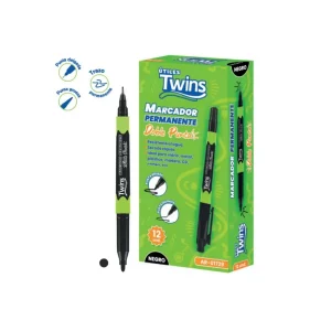 Marcador Permanente TWINS Doble Punta Negro 12 und