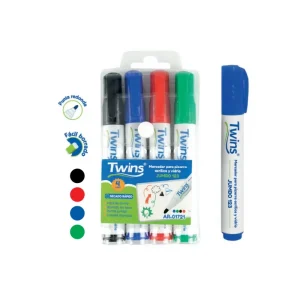 Marcador Para Pizarra TWINS Jumbo 123 Colores 4 und