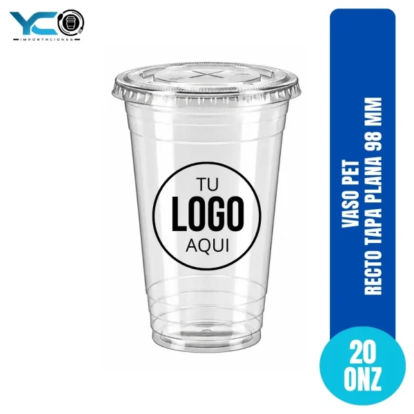 Vaso Pet Recto Tapa Plana 20 Onz