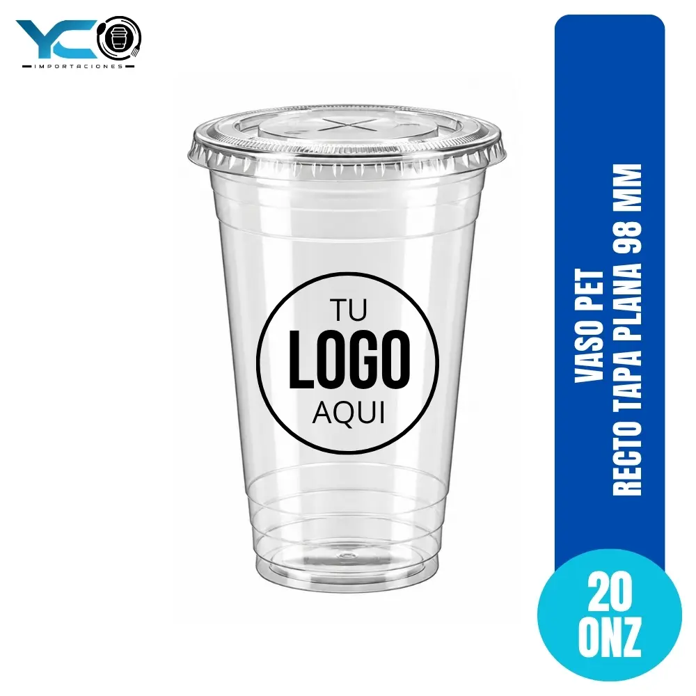 Vaso Pet Recto Tapa Plana 20 Onz