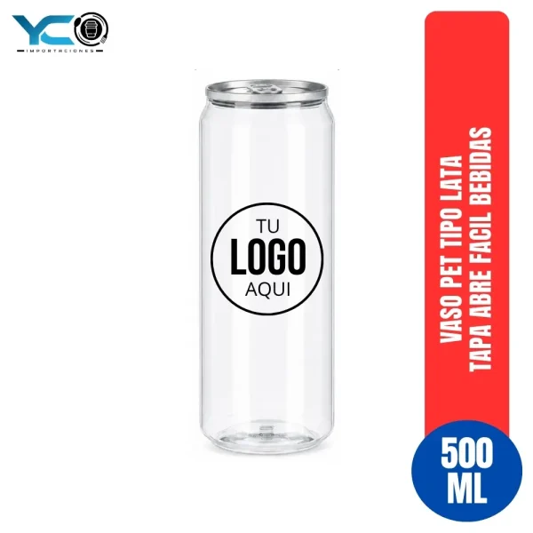 Vaso Pet Tipo Lata Tapa Abre Facil Bebidas 500 ml