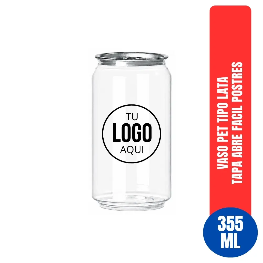 Vaso Pet Tipo Lata Tapa Abre Facil Postres 355 ml