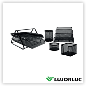 Set De Escritorio Malla Metálico x 5 Piezas Negro